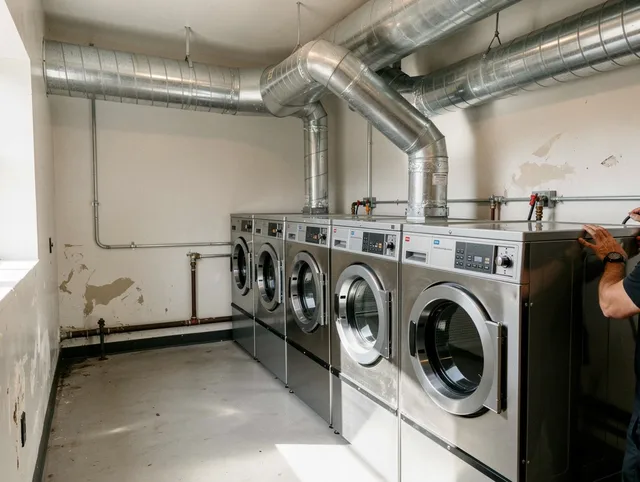 Tiverton Dryer Vent Cleaning team performing large-scale commercial dryer vent cleaning in Tiverton