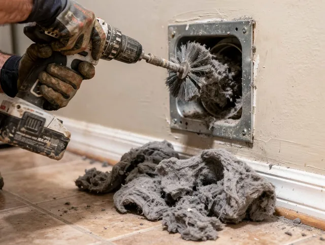 Certified Tiverton Dryer Vent Cleaning technician performing dryer vent cleaning in Tiverton