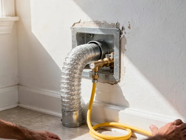 Tiverton Dryer Vent Cleaning certified technician performing specialized gas dryer vent cleaning in Tiverton